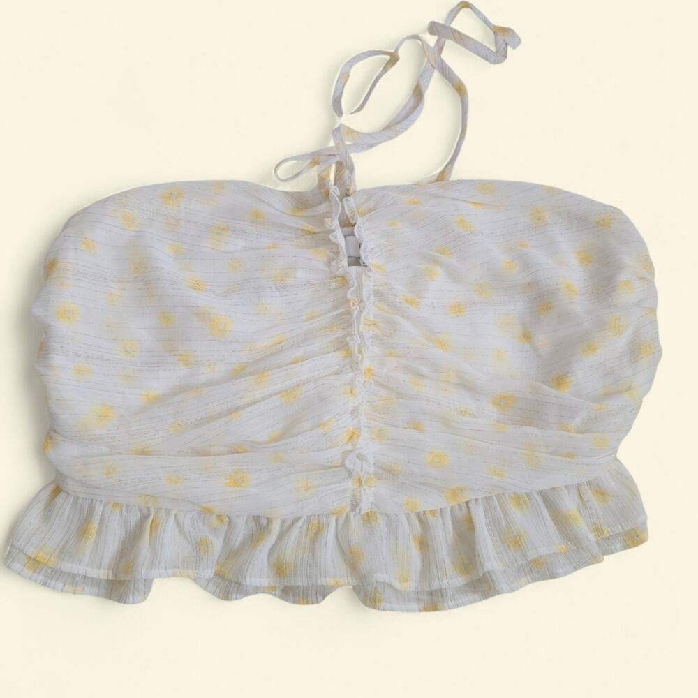 Forever 21 Cottagecore Floral Butter Yellow Ruched Cropped Blouse